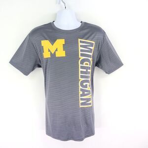 Proedge Athletic Shirt University of Michigan Mens L‎ Gray Striped Short Sleeves